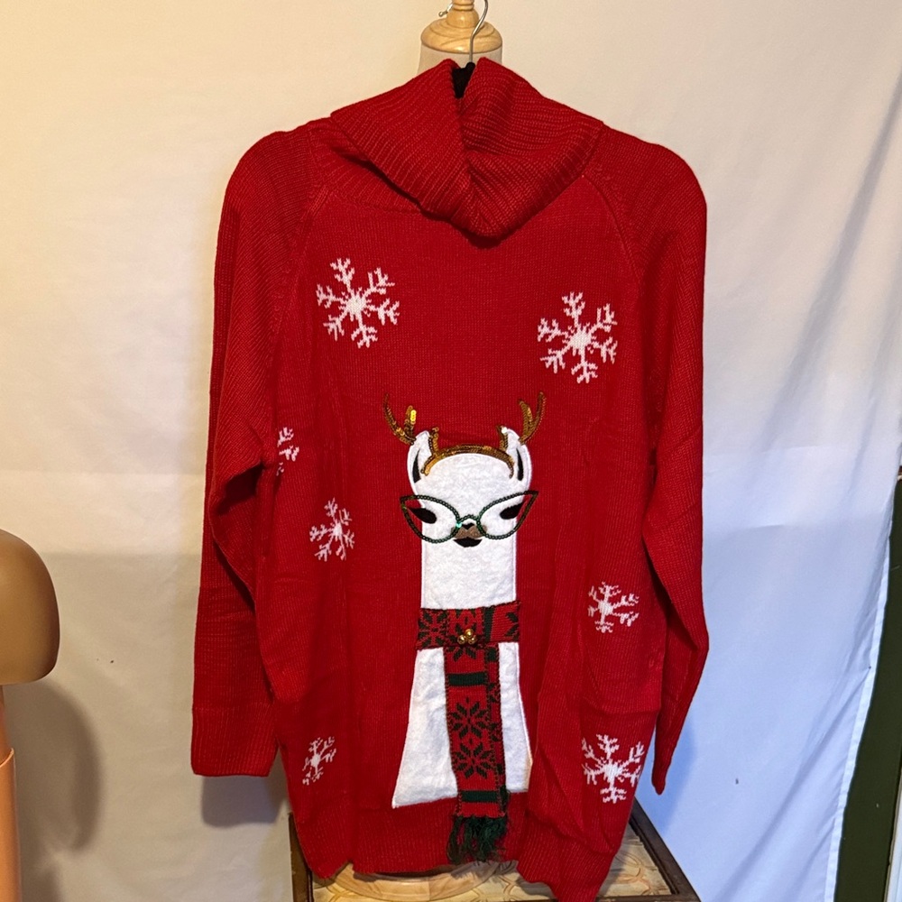 Red Snowflake Llama Sweater
